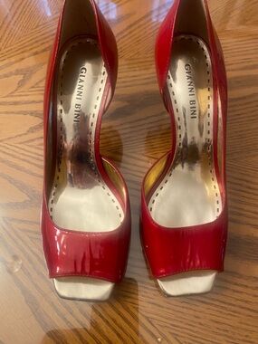 Gianni Bini Shiny Red Patent Peep-Toe Pumps